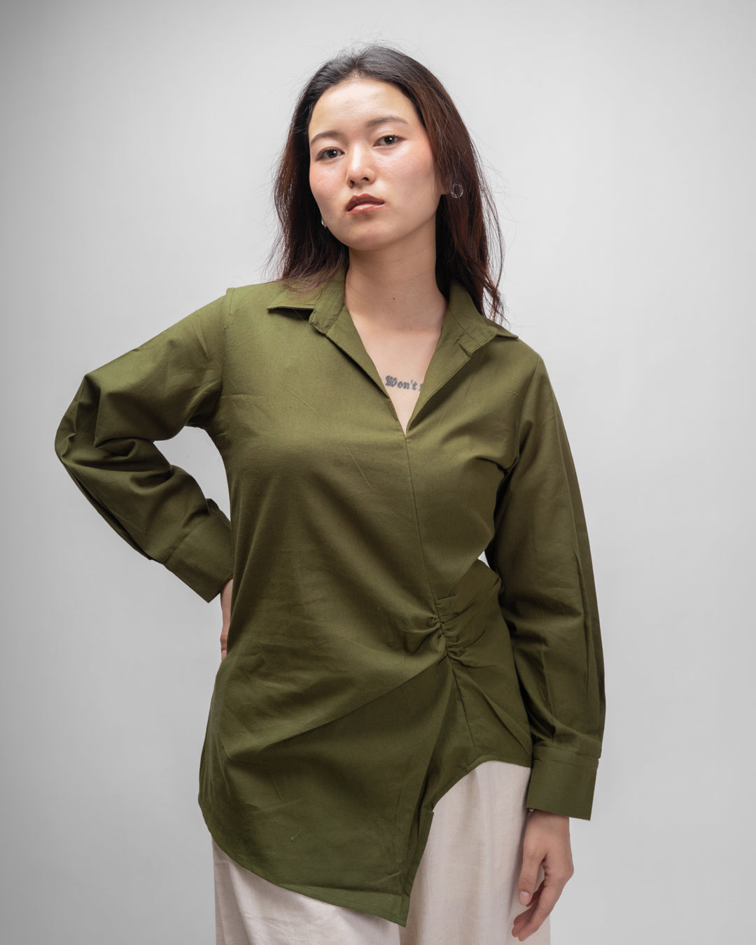 Olive Green Edge Cut Top