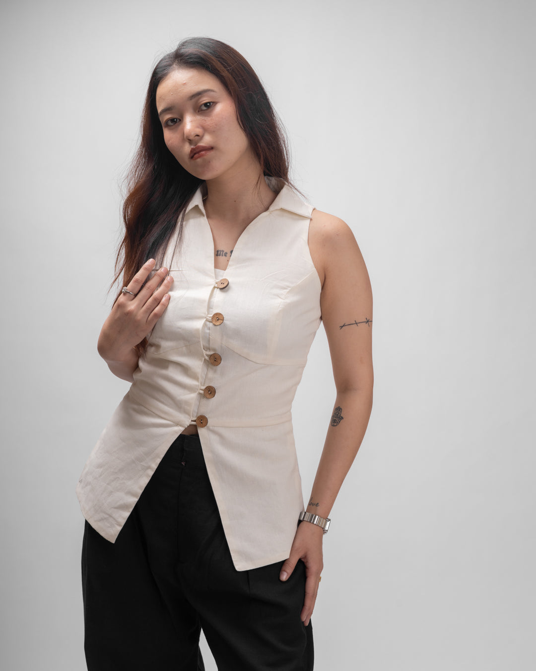 Ivory Muse Sleeveless Vest Co-ord Set