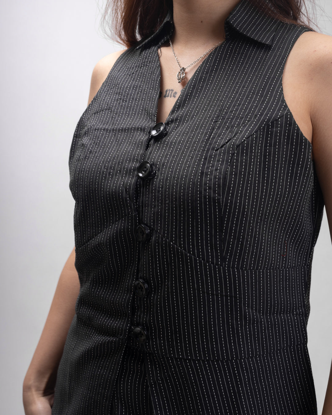 Black Dash Pinstripe Muse Sleeveless Vest Co-ord Set