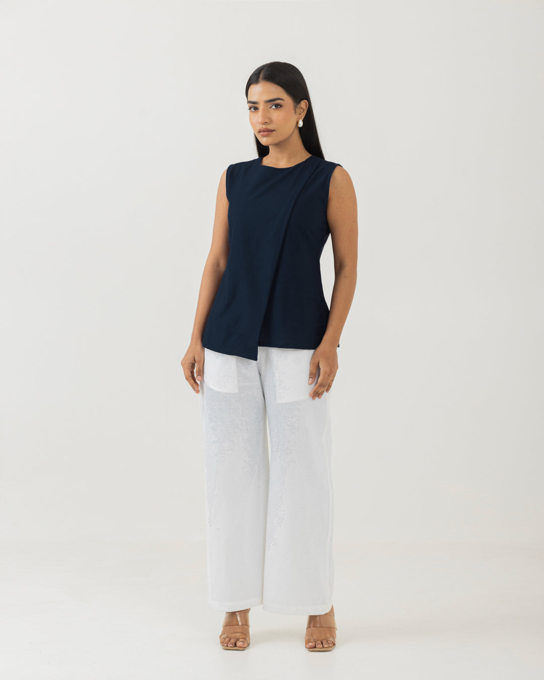Asymmetric Front Open Mid Night Blue Top