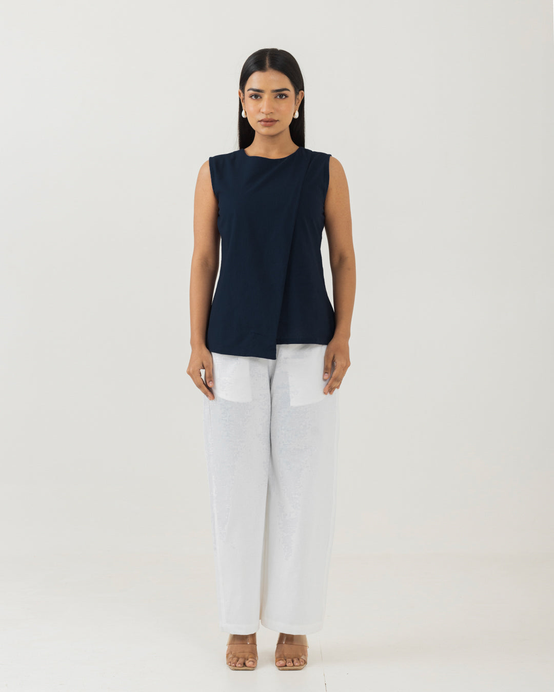 Asymmetric Front Open Mid Night Blue Top