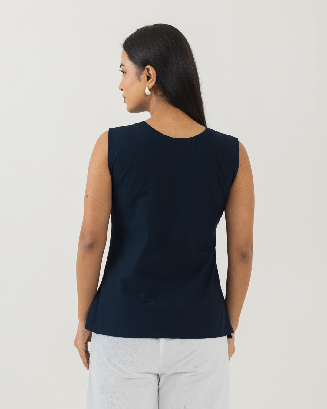 Asymmetric Front Open Mid Night Blue Top