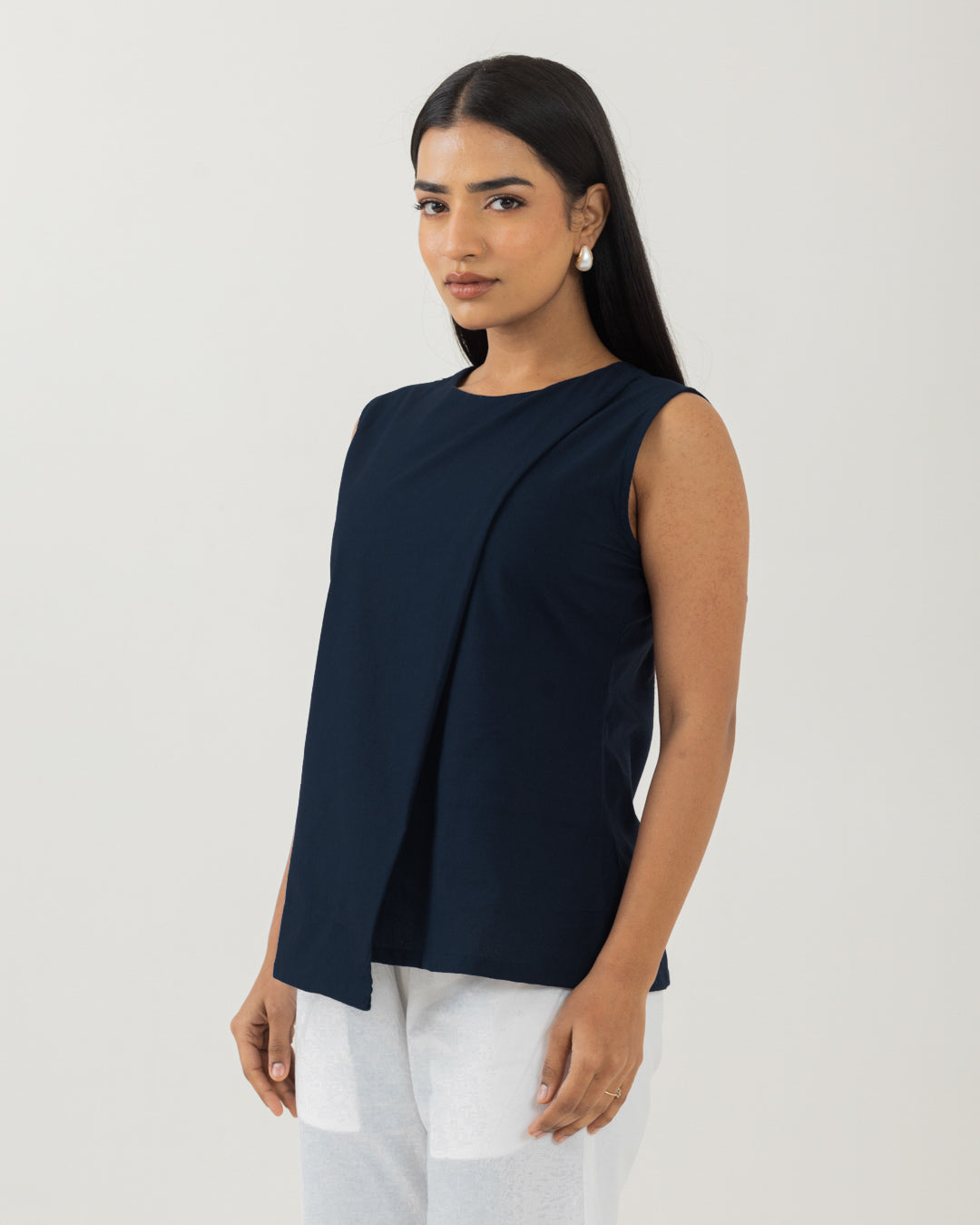 Asymmetric Front Open Mid Night Blue Top