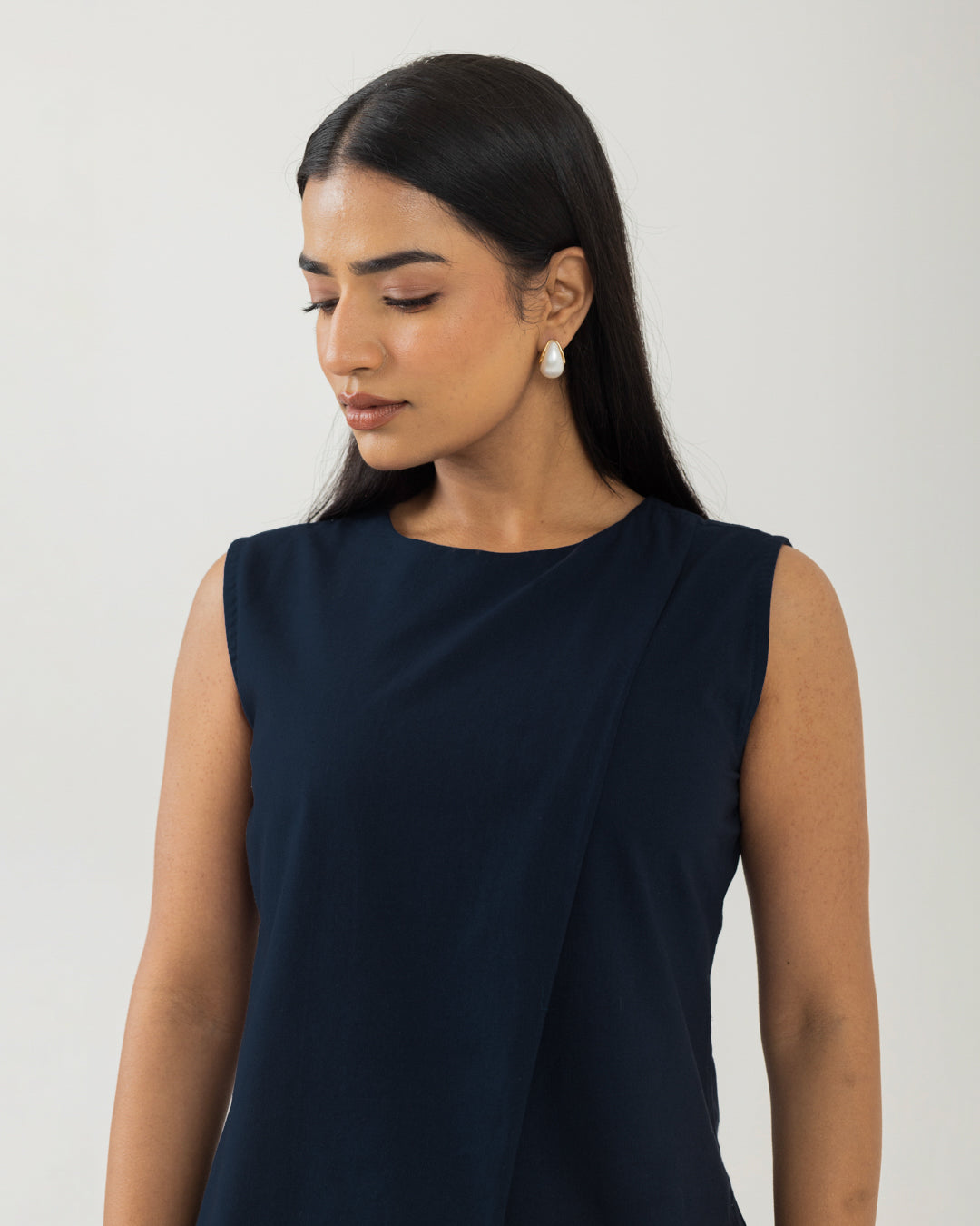 Asymmetric Front Open Mid Night Blue Top