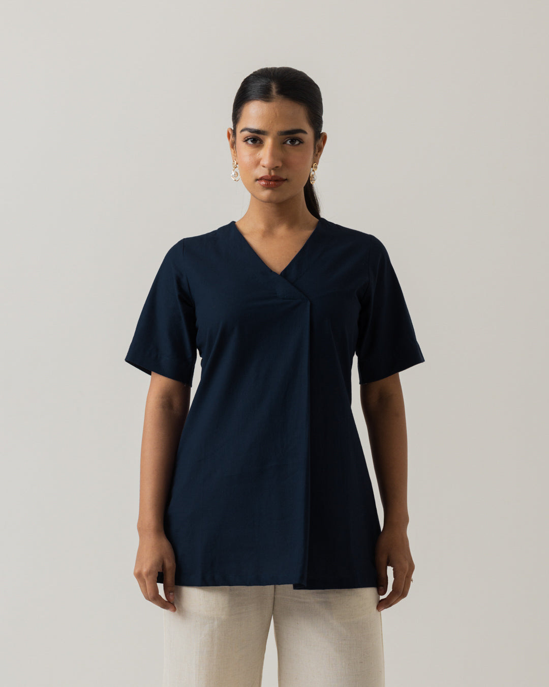 Front Box Pleat Mid Night Blue Top