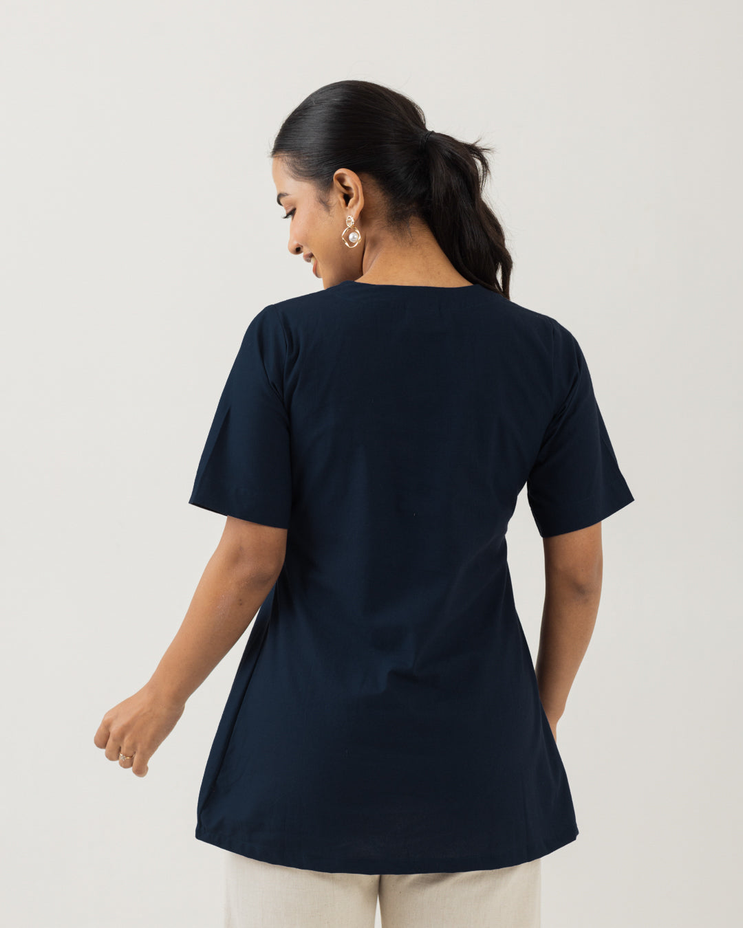 Front Box Pleat Mid Night Blue Top