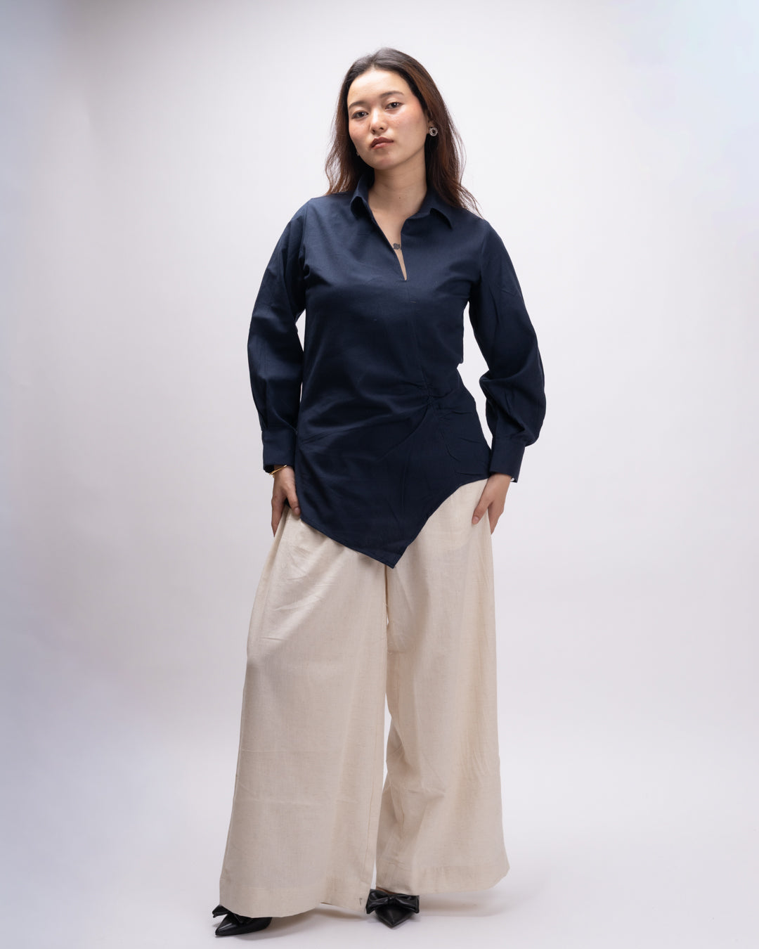 Navy Blue Edge Cut Top