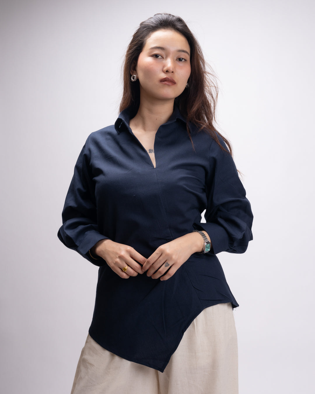 Navy Blue Edge Cut Top