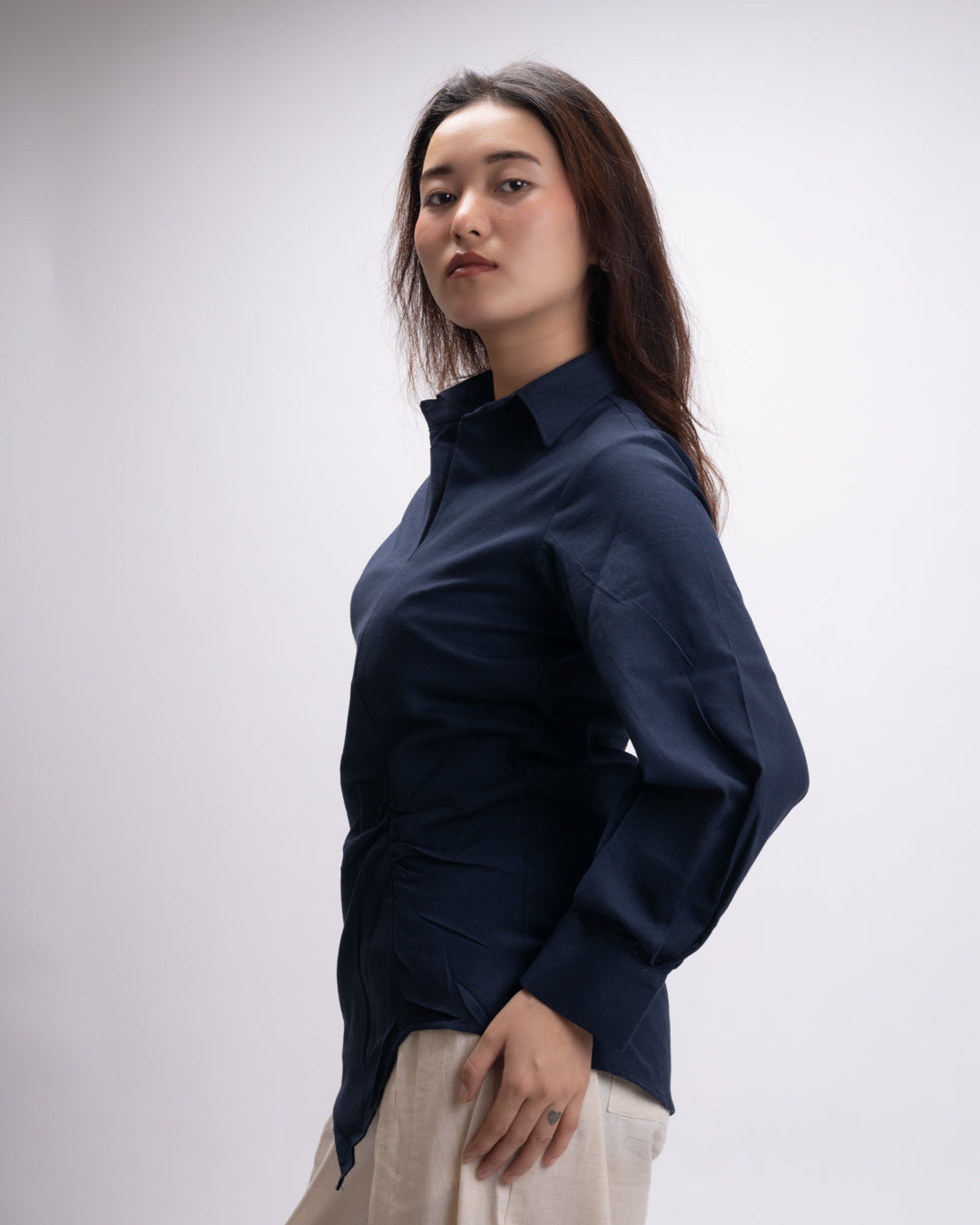 Navy Blue Edge Cut Top