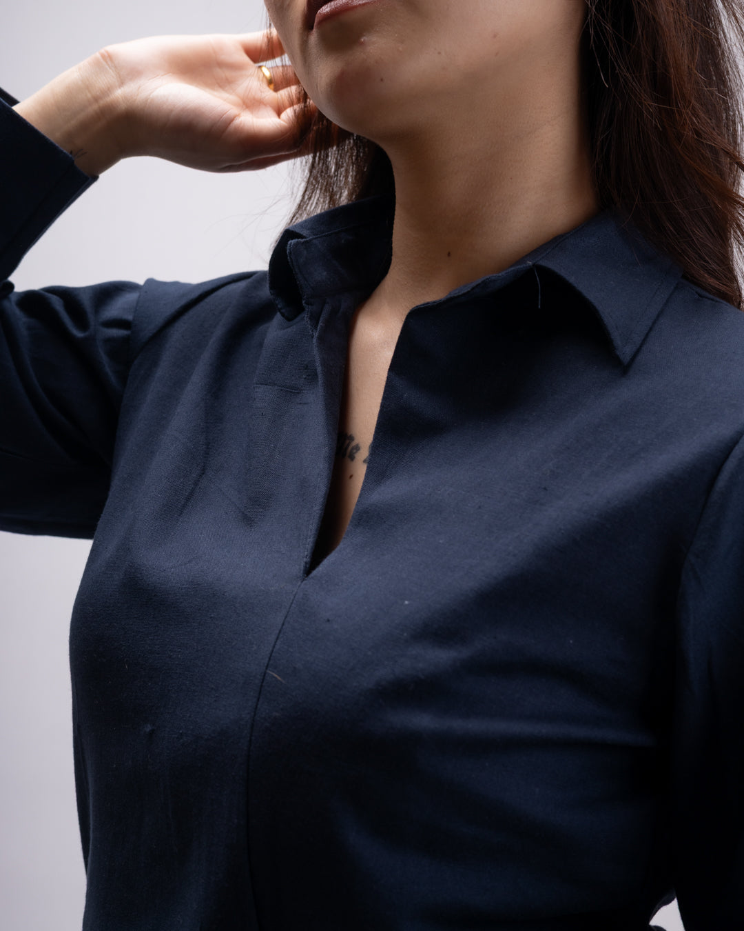 Navy Blue Edge Cut Top