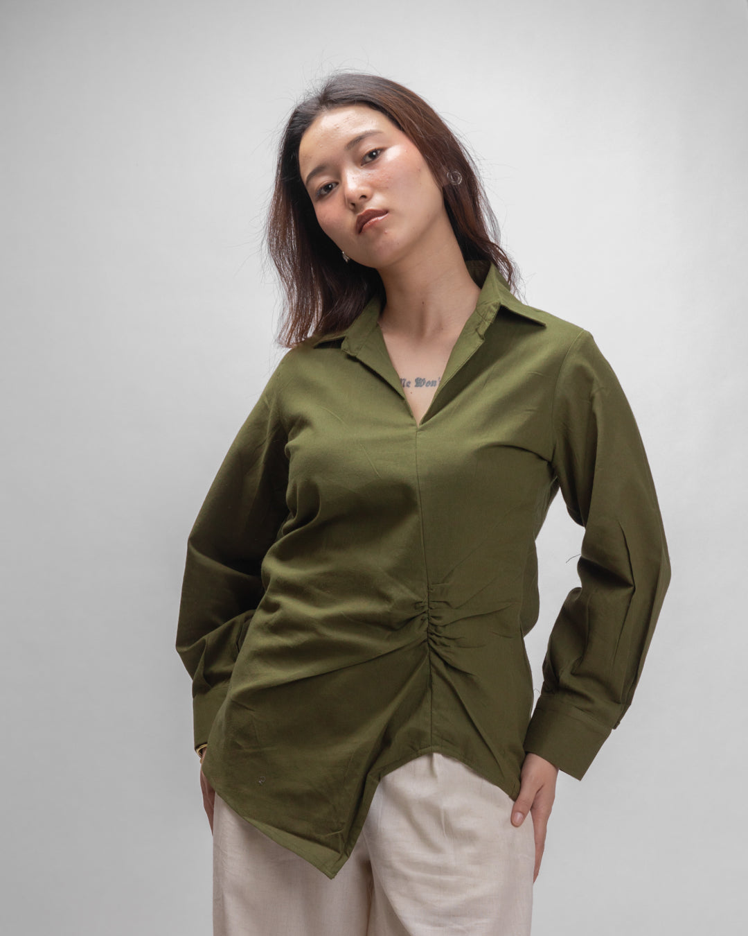 Olive Green Edge Cut Top