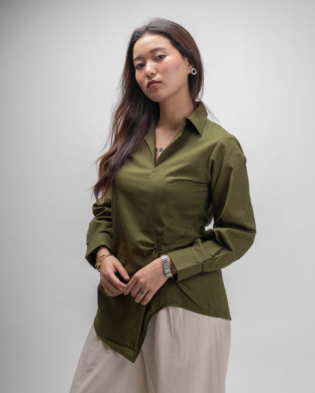 Olive Green Edge Cut Top