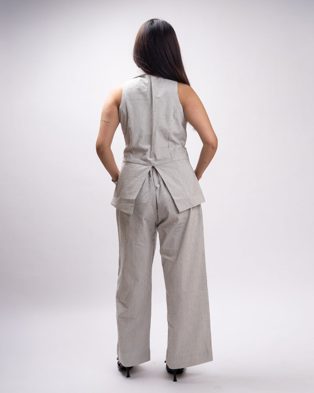 White Pinstripe Muse Sleeveless Vest Co-ord Set