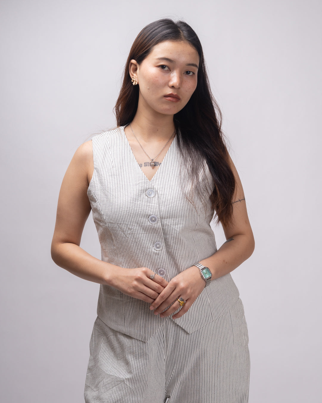 Noir White Stride Vest Co-ord Set