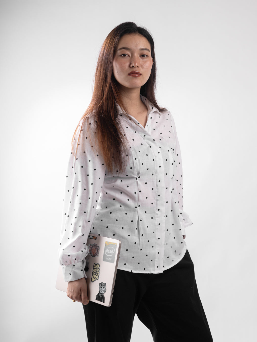 Classic White Polka Dot Tailored Shirt