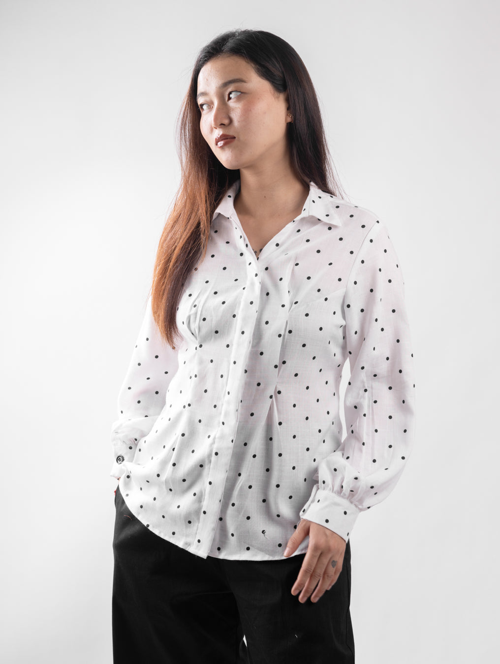 Classic White Polka Dot Tailored Shirt