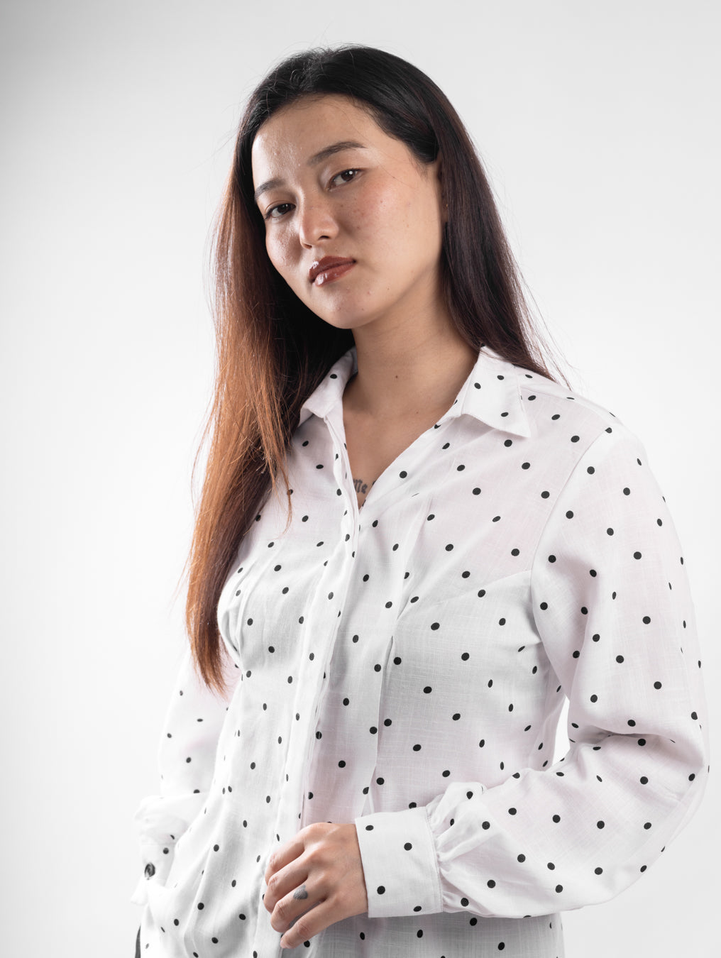 Classic White Polka Dot Tailored Shirt