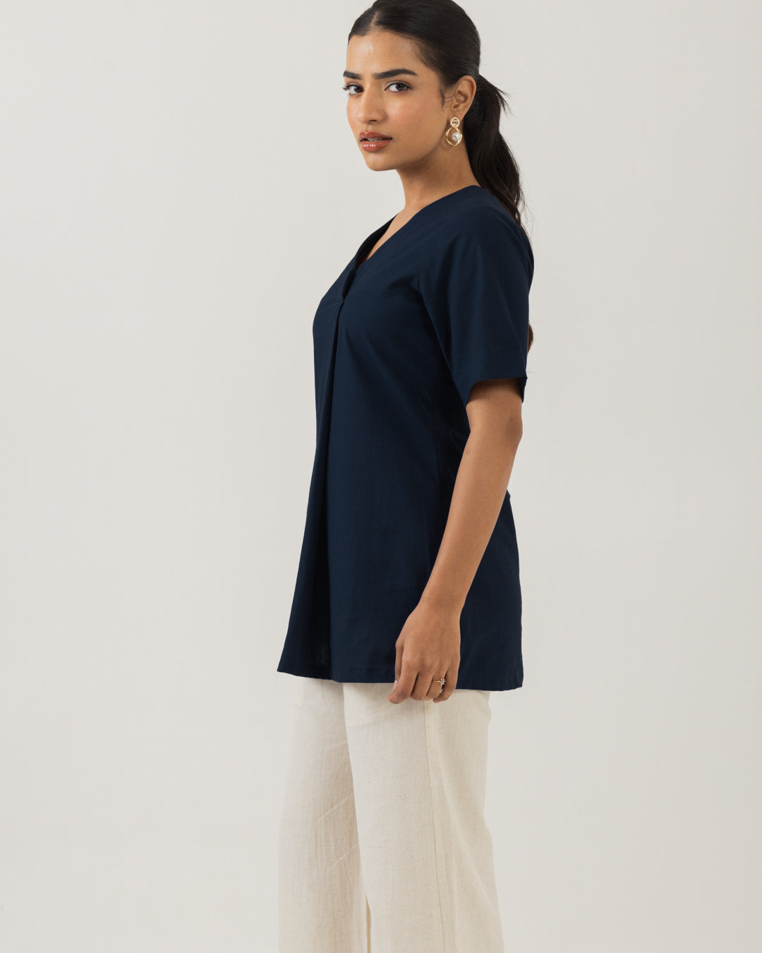 Front Box Pleat Mid Night Blue Top