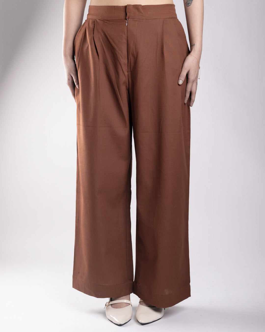 Veda Brown Pleated Trouser