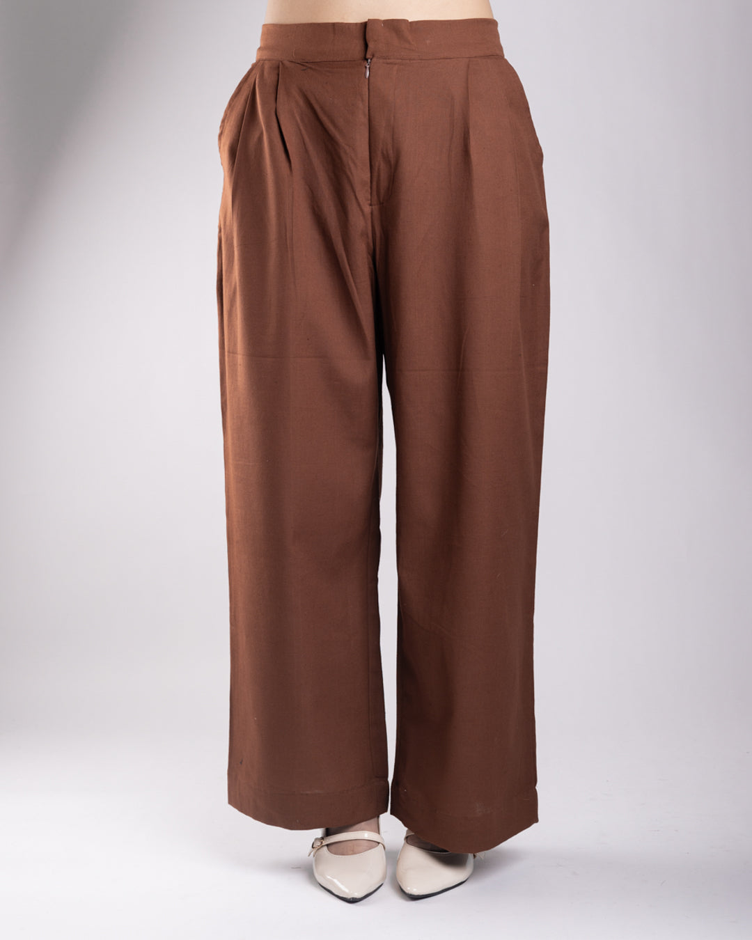 Veda Brown Pleated Trouser